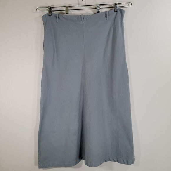REVISITED Lima Skirt Blue One Size Midi Textured Organic Cotton Long Buttons - Picture 3 of 7